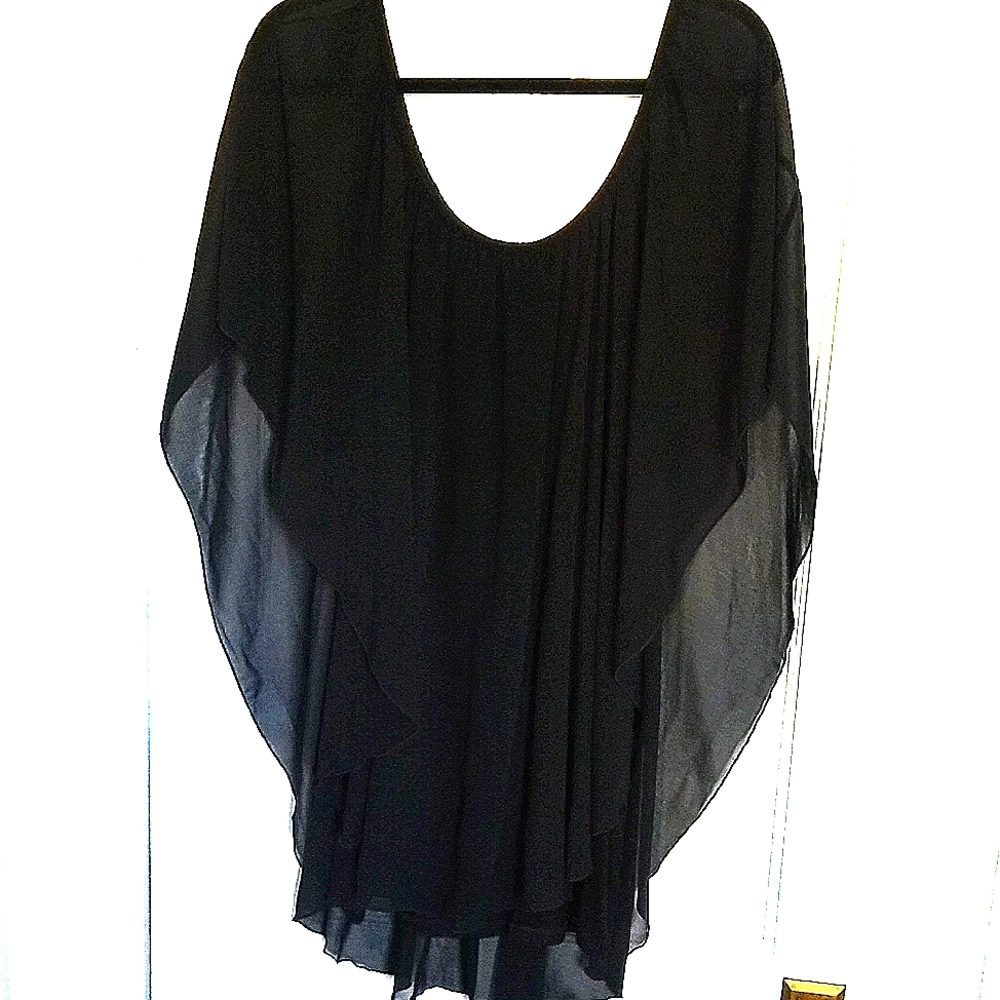 NEW DIRECTIONS Women's Sheer Blouse with Built in Tank Top Black Size 3X